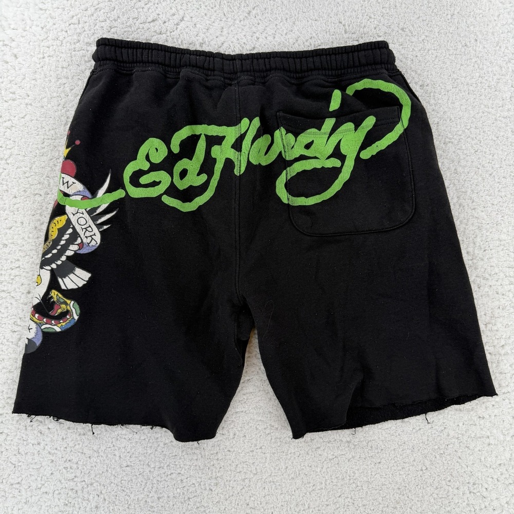 Ed Hardy Sweat Shorts Mens Medium Black Fleece Tattoo Skull Tiger EHM-8000-8